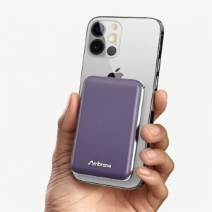 ambrane aerosync snap 10000mah magsafe wireless power bank, sleek purple grey magnetic power bank