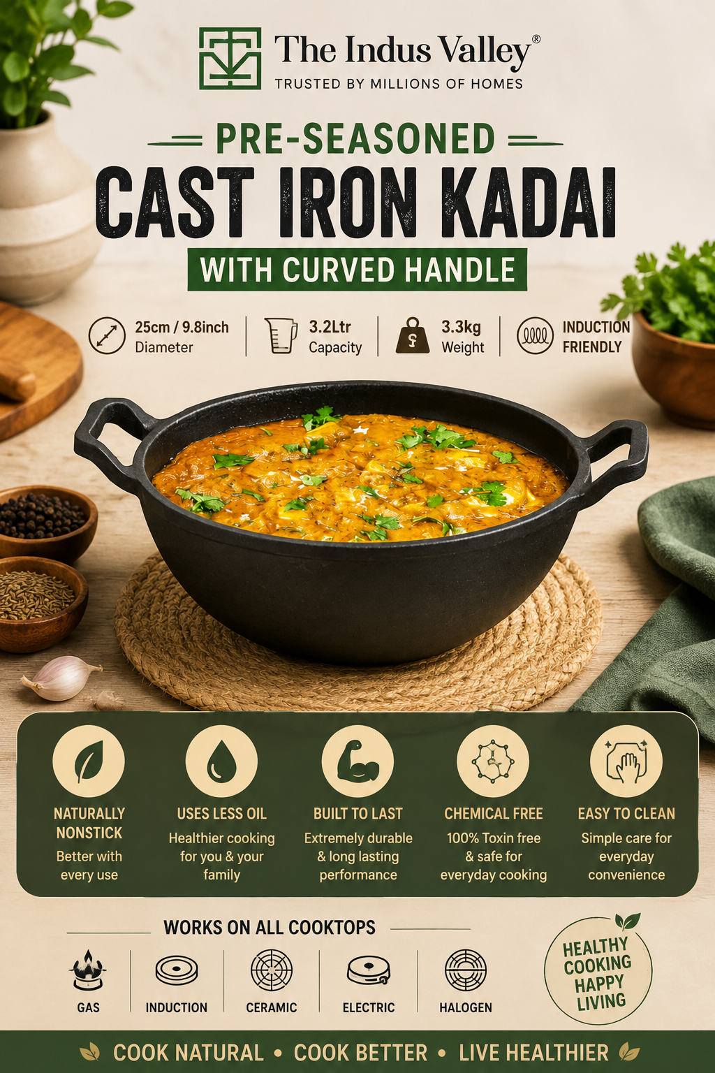 The Indus Valley Pre-Seasoned Cast Iron Kadai The Indus Valley Pre-Seasoned Cast Iron Kadai