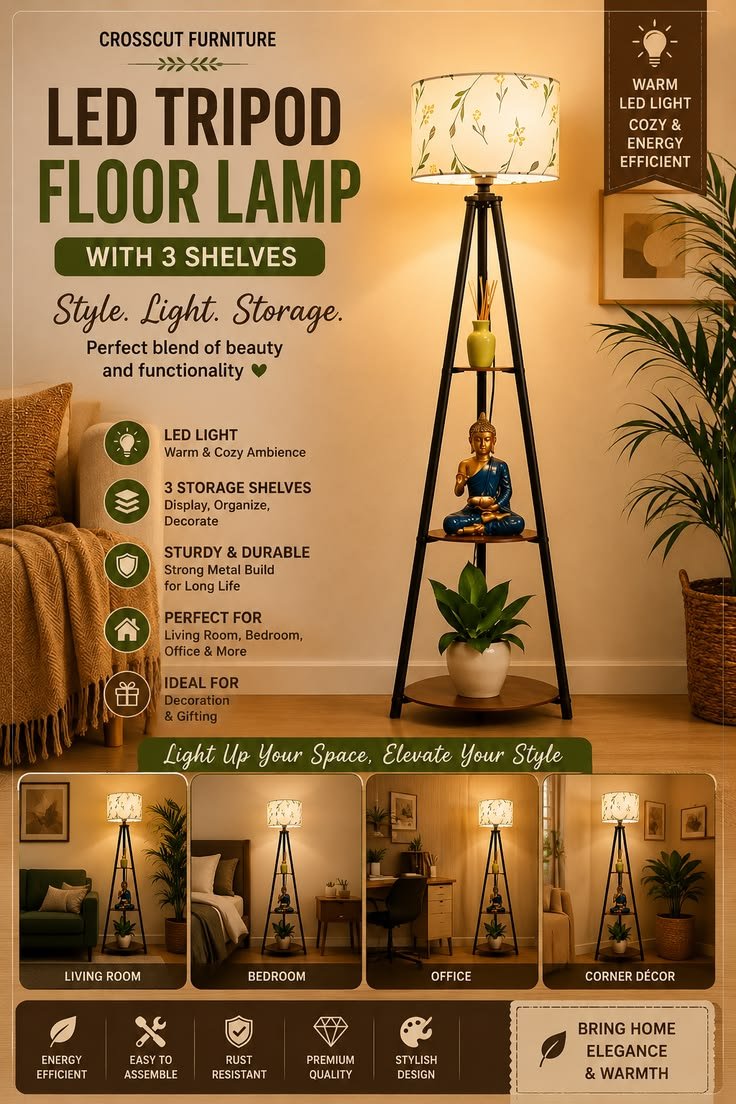 Crosscut Farm Petal Tripod Floor Lamp