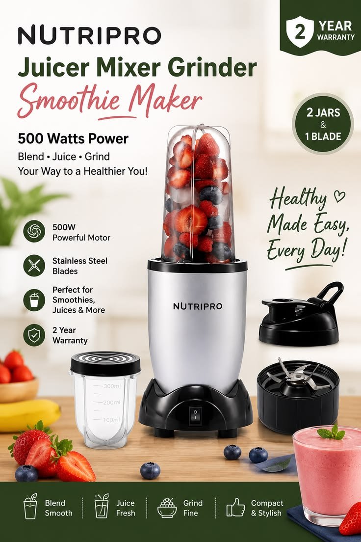 NutriPro Juicer Mixer Grinder – 500W